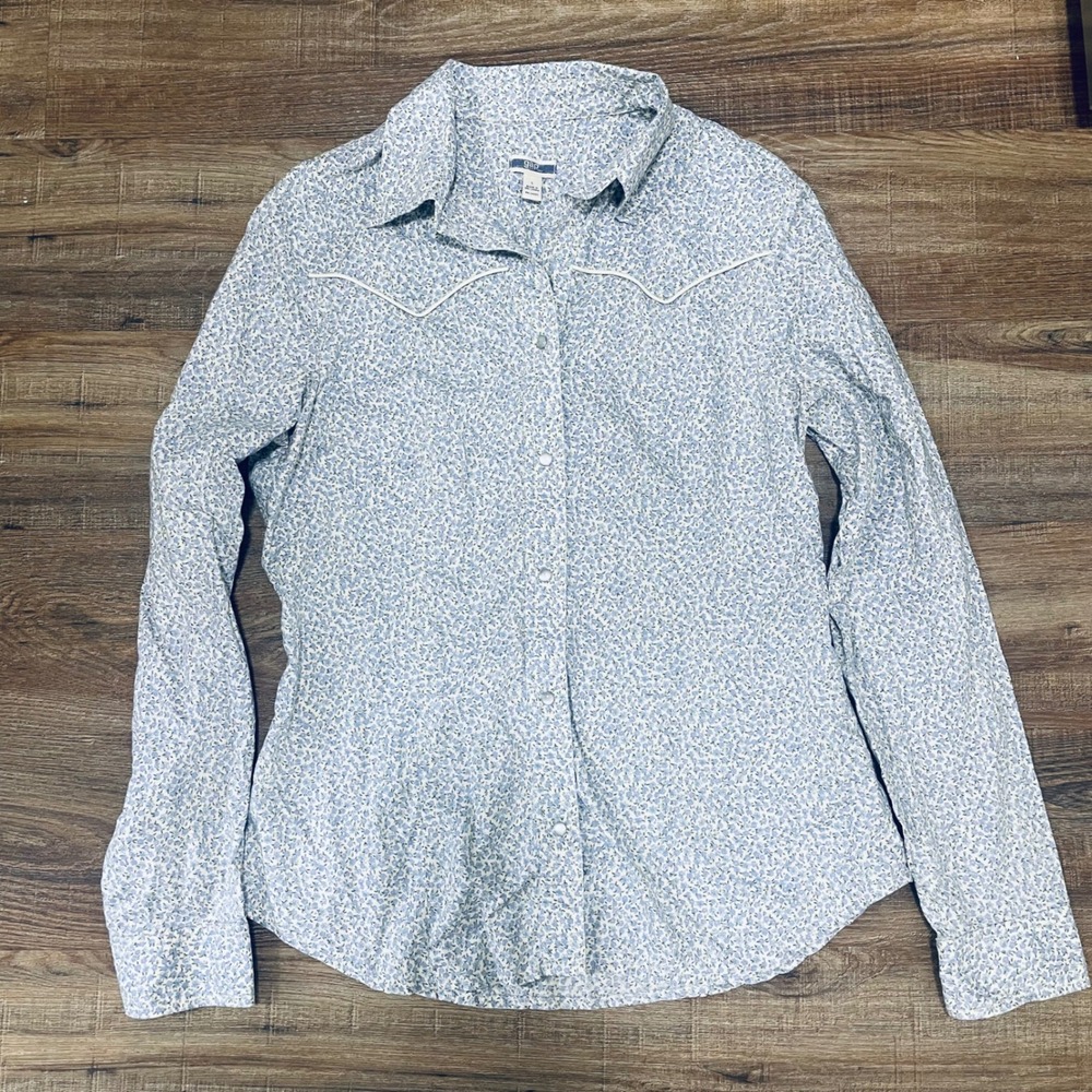 Gap Womens Large Blue Floral Ditsy Western Pearl Snap Button Down Shirt